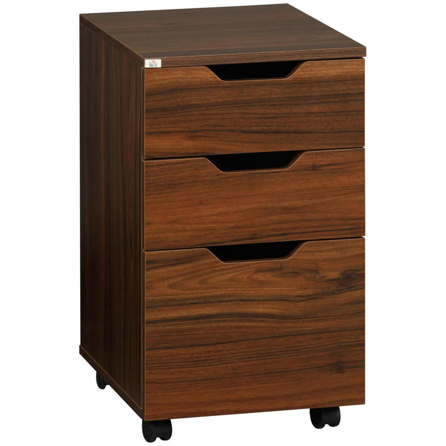 Demi Bonn Rolling Filing Cabinet with Castors, Modern 3 Drawer File Cabinet for Home Office, Vertical Printer Stand, Brown