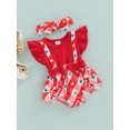 thumbnail image 3 of Baby Girls Jumpsuit Set Star Stripe Print Ruffled Short Sleeve Romper with Bow Headband Summer Outfits, 3 of 8