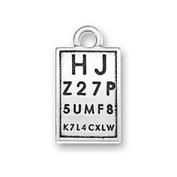 Sterling Silver 20" 1mm Box Chain 3D Optometrist Eye Exam Chart Medical Pendant Necklace