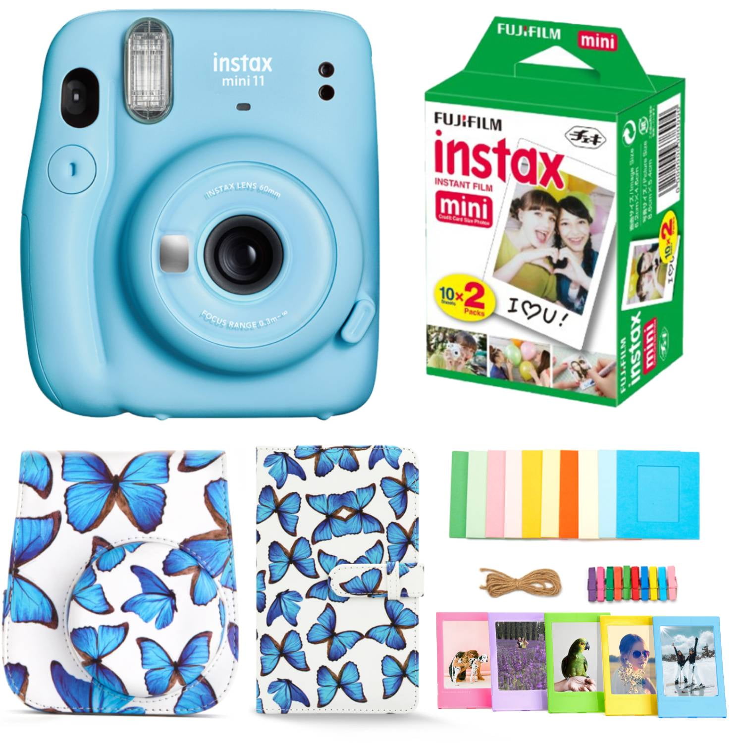 Fujifilm Instax Mini 11 Instant Camera Sky Blue (16654762) Butterfly Case Butterfly Album