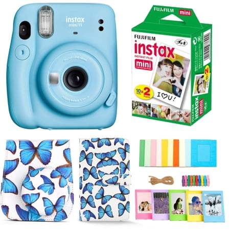 Fujifilm Instax Mini 11 Instant Camera - Sky Blue (16654762) | Butterfly Case | Butterfly Album | Instant Film Pack | Photo Frames