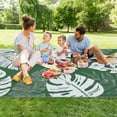 thumbnail image 3 of Haperlare 9'x18' Waterproof Outdoor Plastic Straw Rug, Modern Tropical Leaf Woven Carpet Reversible Patio Rug RV Camping Mat, Portable Outside Carpet for Deck Porch Yard Garden Balcony, Green White, 3 of 6