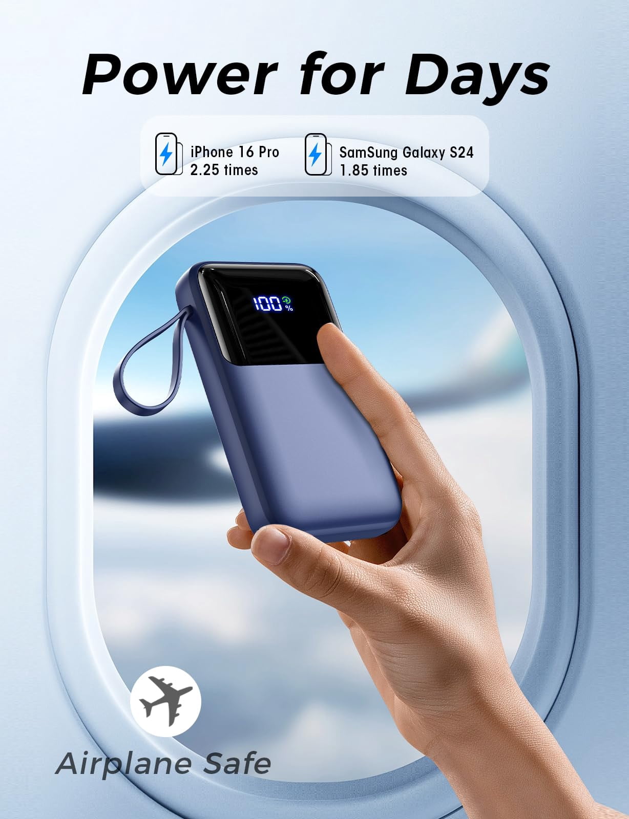 Power Bank, 15000mAh Portable Charger with Built in Cable, 22.5W Fast Charging, 6 Outputs, Slim Travel Essential Battery Pack with LED Display, Compatible with iPhone 17/16/15/14/13, Samsung, iPad