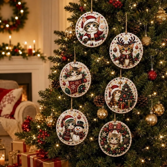 Trovenix 6Pcs Wooden Pearl Diamond Picture Christmas Ornaments DIY Hanging Art Kit for Adults Holiday Tree Decor Gift