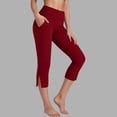 thumbnail image 5 of Costeam Womens High Waist Capri Leggings with Side Pockets Split Hem Slim Fit Solid Color Stretchy Casual Cropped Yoga Pants, 5 of 9