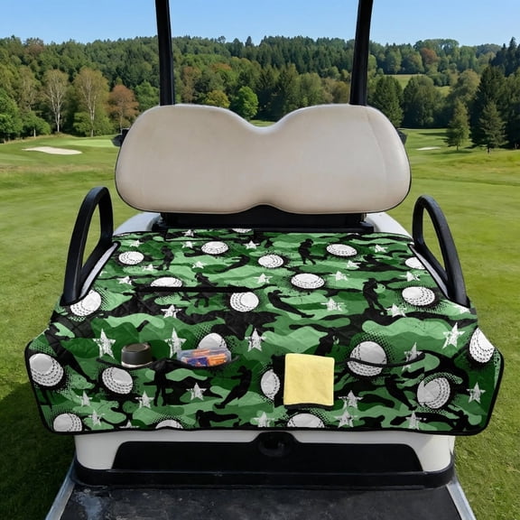COEQINE Golf Cart Seat Covers with Carry Handle, Comfortable Golf Cart Seat Towel Blanket, Fits for EZGO Yamaha Club Car and Other 2-Seat Golf Carts, Green Camo Star Golf Pattern