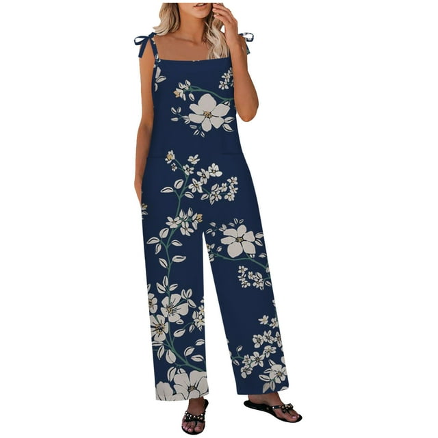 EQWLJWE Plus Size Jumpsuit Clearance Women Ladies Printed Summer Sleeveless Backless Loose Long Playsuits Rompers Jumpsuit Womens Jumpsuits And Rompers