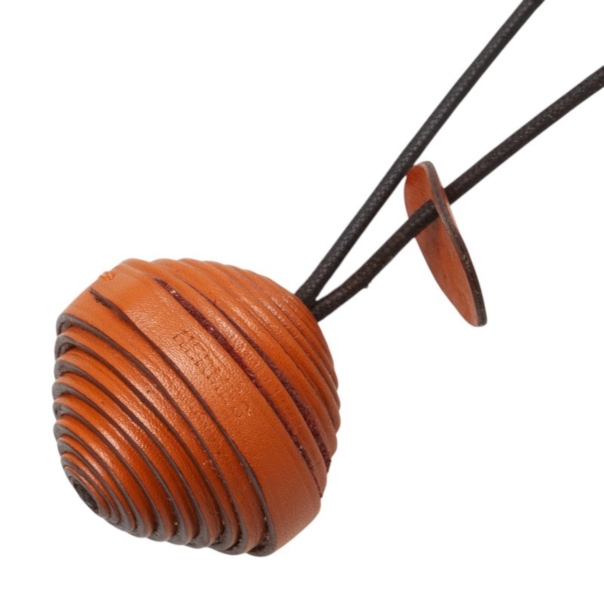 Pre-Owned Hermes JOJOBA Jojoba Necklace in Orange and Black Leather for Women (Good)