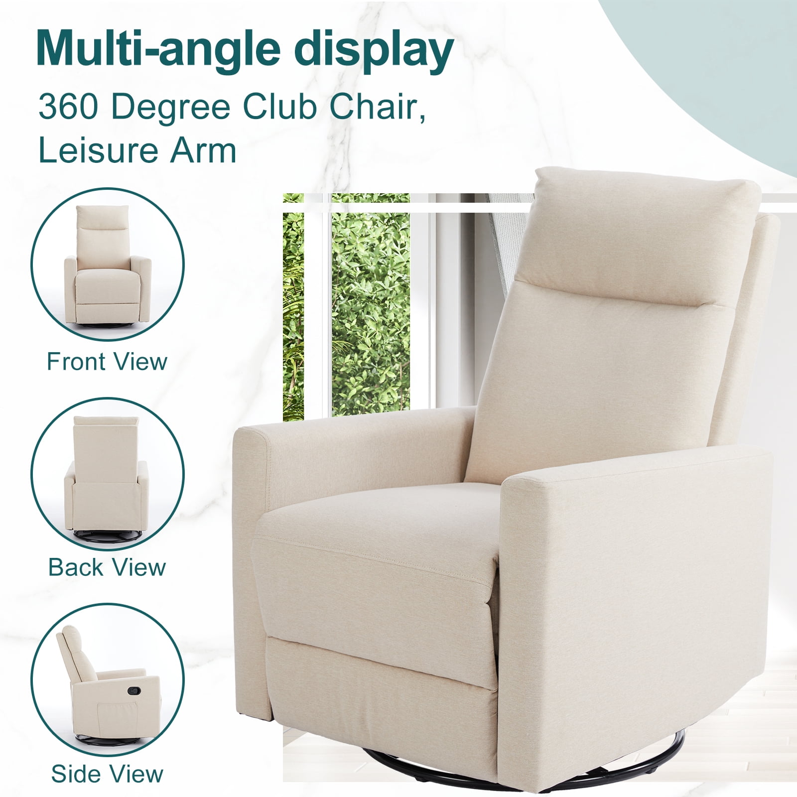 JOINSUN Cozy Swivel Nursery Chair – Silent Gliding Recliner with Footrest, Ideal for Feeding, Cuddling & Napping, Beige