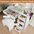 thumbnail image 2 of MIDOQIN Makeup Vanity Desk with Mirror and LED Lights, Fluted Makeup Vanity Table with Charging Station and Holder, Modern Glass Top Vanity Table with 5 Drawers for Bedroom, 2 of 7