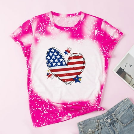 

WHLBF Parent-child Summer Independence Day Mother s Day Short Sleeve T-shirt Mother-daughter Suit Hot Pink 6(M)