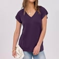 thumbnail image 3 of Uaswgudfs Women's V-Neck Short Sleeve Slim Blouse 2025 Top - Lightweight Drapey Fabric Minimalist Casual Shirt, 3 of 9