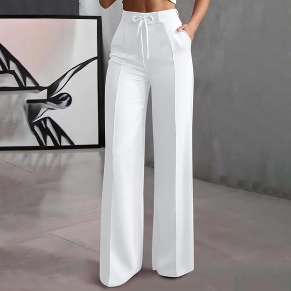 Favoffer Women Dress Wide Leg Pants High Waist Draped Straight Tube Solid Color Solid Color Functional Side Pockets Business Tailored Slacks for Office Daily Commute