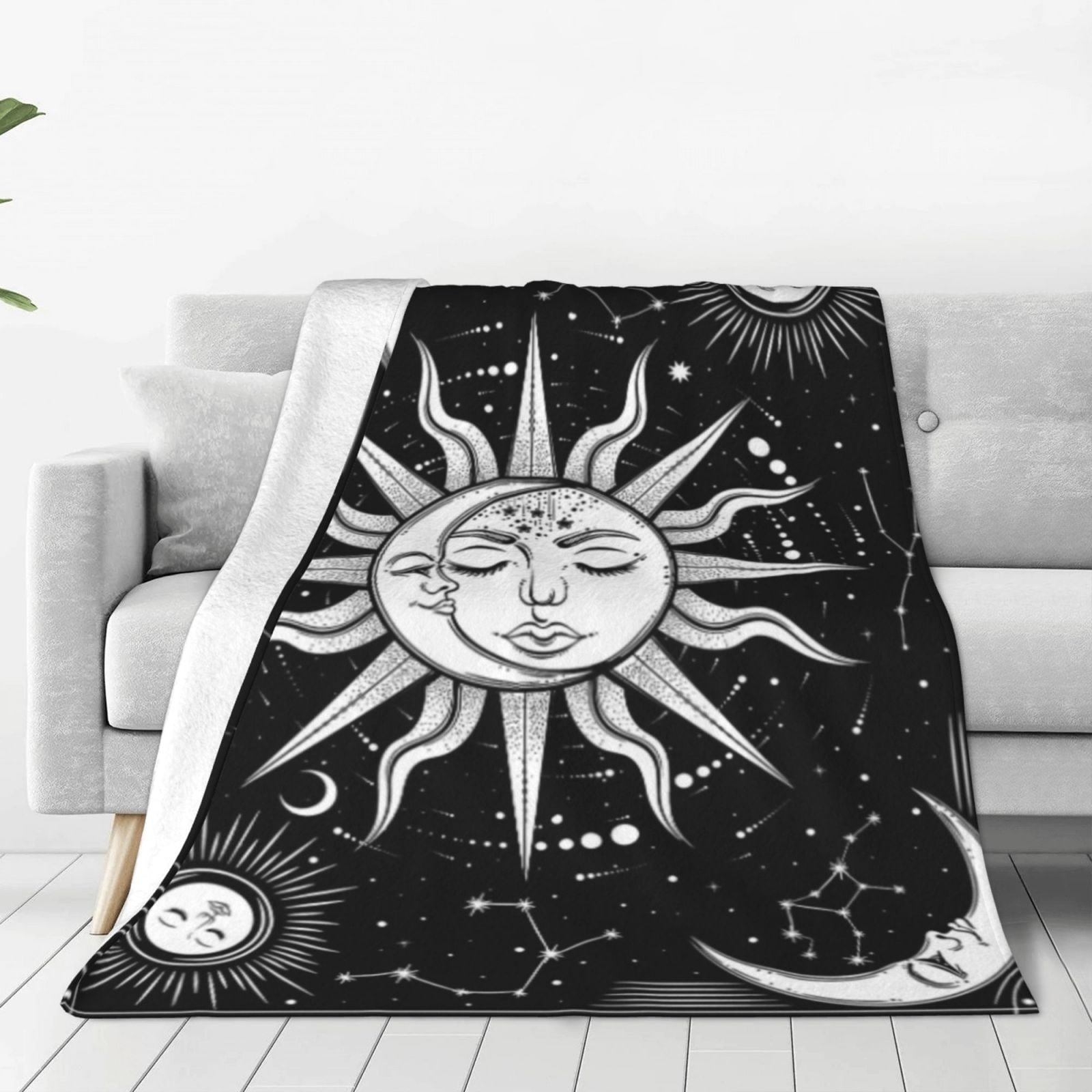 Sun and Moon Blanket Burning Sun with Star Print Blanket Psychedelic