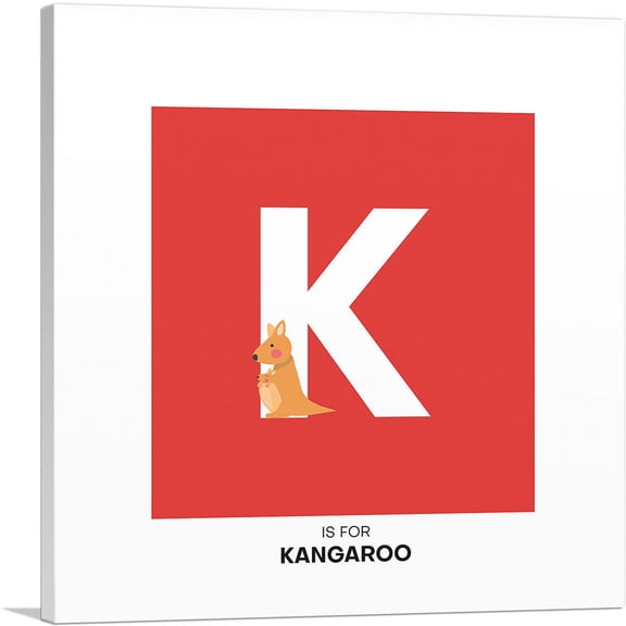 ARTCANVAS Kids Animal Alphabet Letter K Canvas Art Print - Size: 12" x 12" (0.75" Deep)