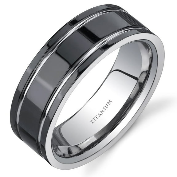 PEORA Men's Genuine Black Titanium Classic Wedding Ring Band, 8mm, Comfort Fit, Size 13