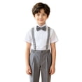 thumbnail image 3 of CUZIBR Boys Outfits Sets British Style Pleated Short Sleeve Shirt Striped Suspender Trousers Bow Tie Two Piece Formal Wedding Performance Party Clothes For Kids,Grey,12-24 Months, 3 of 3