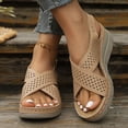 thumbnail image 2 of Orthopedic Sandals for Women Hollow out Crooss Strap Low Wedge Walking Shoes Comfy Arch Support Casual Summer Footwear Khaki Size 7, 2 of 7