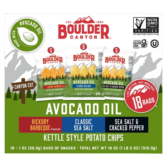 Boulder Canyon Variety Pack Snack Chips, 1oz bag, 18 Count Multipack