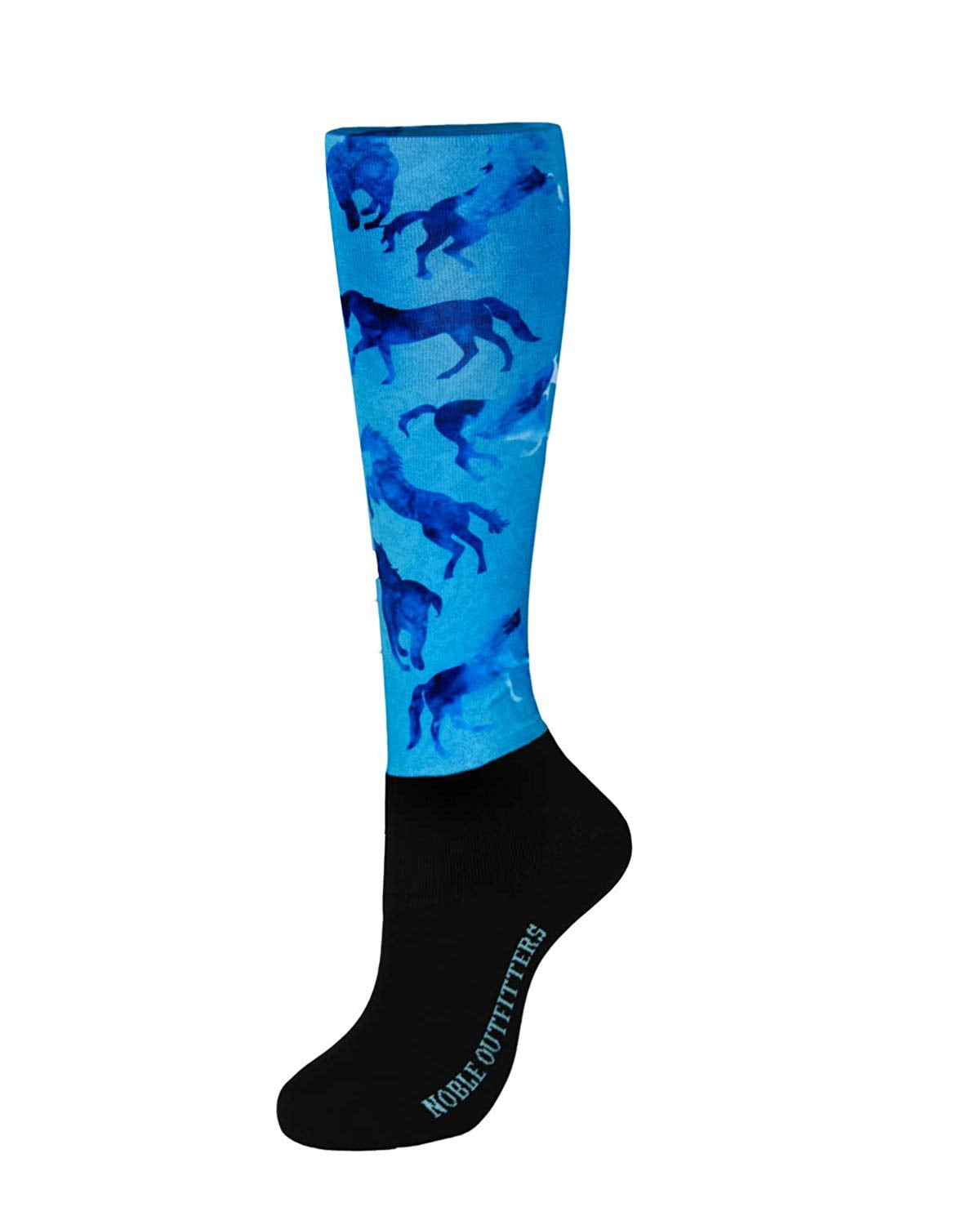 Noble Outfitters Peddies Socks Over the Calf Aqua Running Horses Blue Women's 