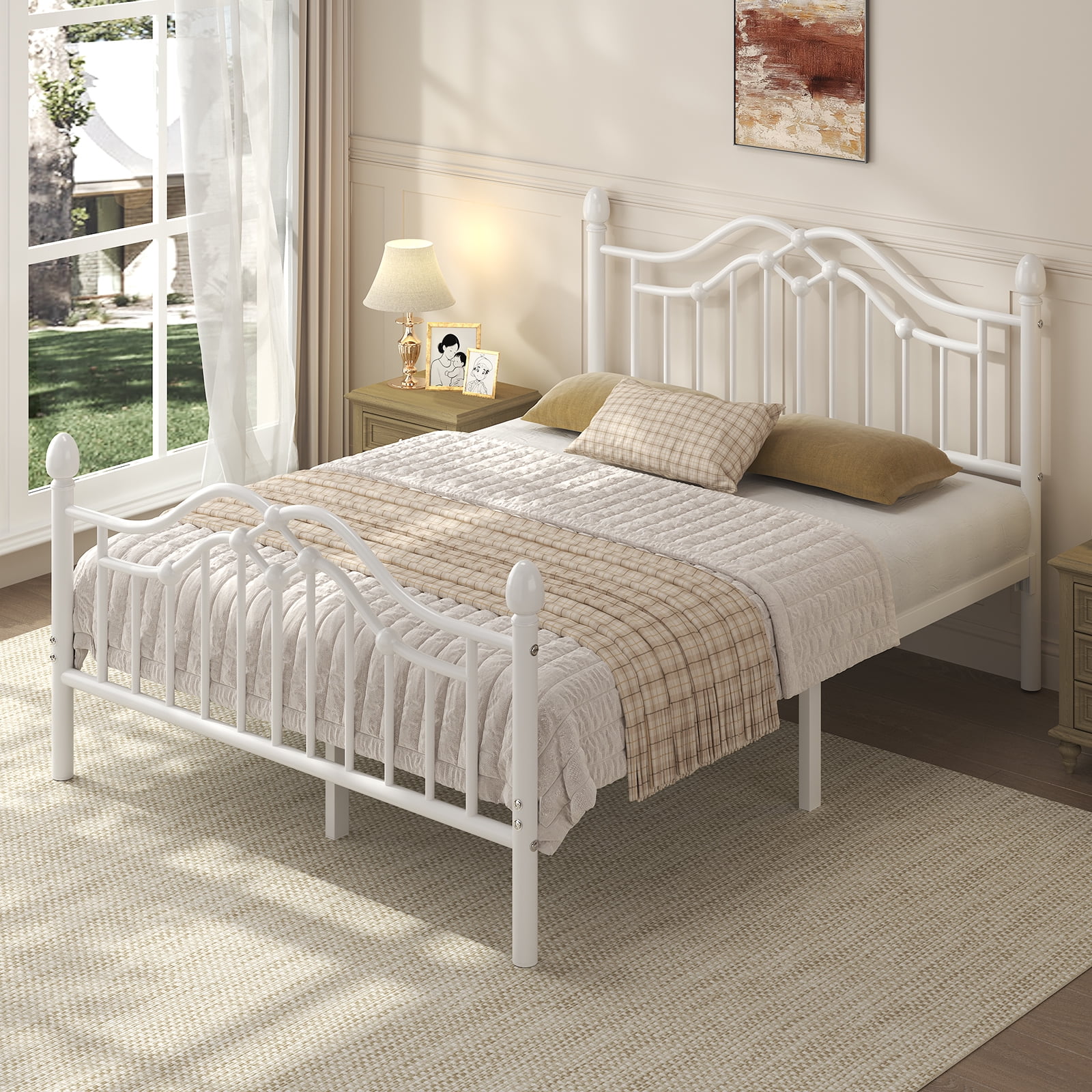 EBERY Full Metal Platform Bed Frame with Headboard and Footboard, Sturdy Steel Slat Support, Easy Assembly, White