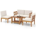 thumbnail image 2 of Costway 5 PCS Acacia Wood Patio Furniture Set with Cushions and 2-Tier Coffee Table, 2 of 9