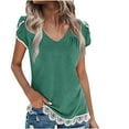 thumbnail image 2 of Elainilye Fashion Blouses for Women Casual Summer Half Sleeve V-Neck Pullover Top Solid Casual Blouse Tops,Green, 2 of 9