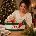 thumbnail image 7 of Christmas Baskets for Gifts Empty to Fill-- Cotton Rope Storage Basket with Handle, 11" × 5" Embroidered Joy Storage Bin, for Gift Hamper Tabletop & Holiday Xmas Home Decor, 7 of 7