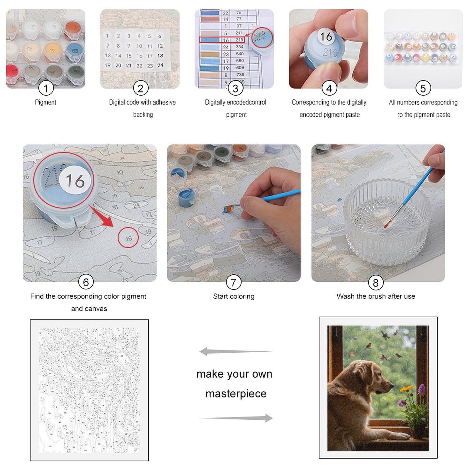 Paint by Numbers Kit for Adults, Golden Retriever Watching Rain Birds Paint by Numbers, Easy Paint by Numbers Kit for Adults Beginner, DIY Adult Paint by Number Kits on Canvas, Home Decor