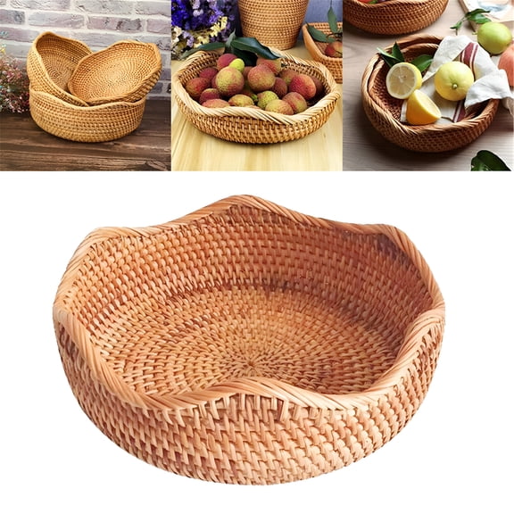 ACDANC 2026 New Natural Woven Rattan Bread Basket 3Pcs Round Fruit Storage Bowls Kitchen Counter Organizer Decorative Wicker Serving Baskets for Living Room Coffee Table Display Food Snacks Jewelry