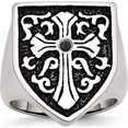 thumbnail image 1 of Stainless Steel Antiqued & Polished 1/20Ct Black Diamond Shield Ring (Size 11) Made In China sr207-11, 1 of 5