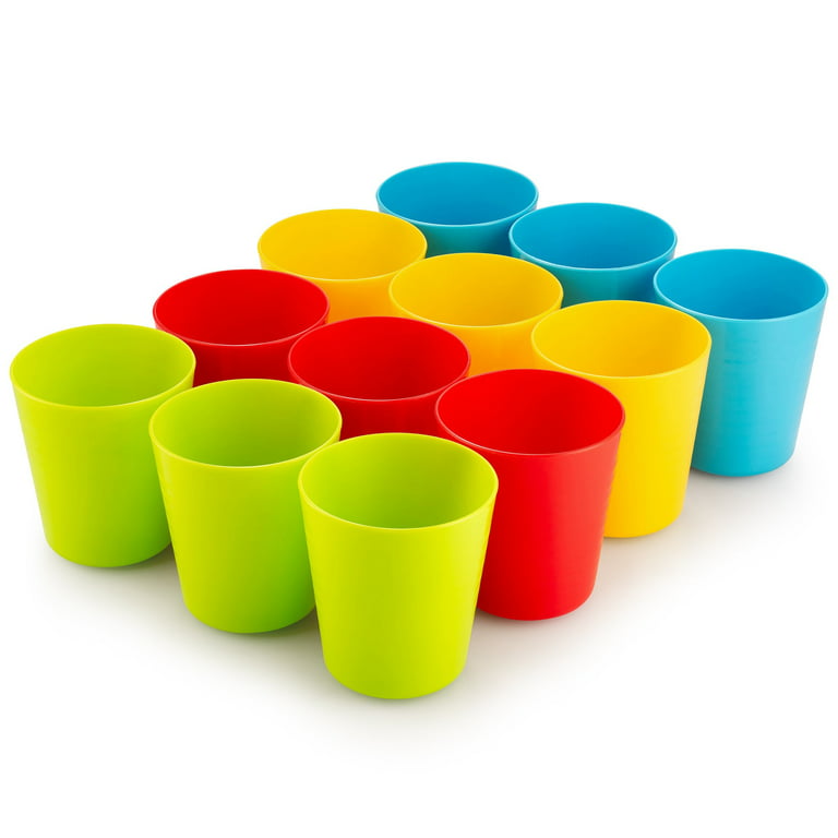 Plaskidy Kids Cups - Set of 12 Kids Plastic Cups - 8 oz Kids Drinking Cups -Plastic Cups Reusable - Dishwasher Safe - BPA-Free Cups for Kids & Toddler