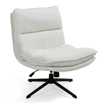 Benecia White Boucle Upholstered Fabric Accent Chair with Black Metal Swivel Legs