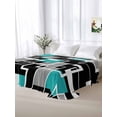 thumbnail image 6 of Full Flat Sheet 81"x96", Teal Blue Black Geometric Soft Lightweight Bedding Flat Sheets Only, Modern Abstract Art Block Brushed Microfiber Top Bed Sheet, Breathable StainResistant Bedsheets, 6 of 9