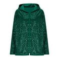 thumbnail image 5 of Sparkling Carnival Hooded Coat – Women's Plus Size Sequin Jacket with Detachable Trim, Lightweight Open Front Long Sleeve Sparkly Cardigan Outerwear, 5 of 9