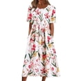 thumbnail image 1 of ZAXARRA Robe Longue pour Femmes, Élégante Robe d'Été Décontractée à Manches Courtes Col Rond Imprimé Fleur/encre, 1 of 9