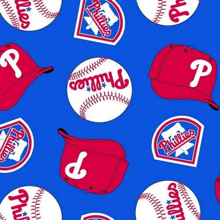 MLB Philadelphia Phillies 58" 100% Polyester Fleece Sports Logo Fabric By the Yard, Blue Red and White