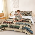 thumbnail image 3 of Castle Fairy Classic Train Pattern Bedding Comforter Set 7 Pieces for Teens, Steam Engine Print Full Bedding Set for Bedroom, Blue Beige, 3 of 7