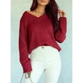 thumbnail image 5 of Women'S Loose Sweater V Neck Long Sleeve Shirt Casual Autumn and Winter Tops Wine Red XL, 5 of 8