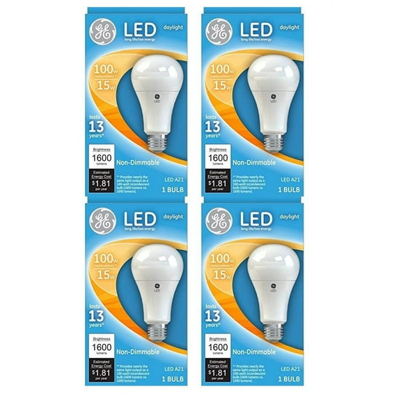 GE 65764 LED A21 100 watt equivalent Daylight LED Light Bulb 1600 lumens (pack of 4)
