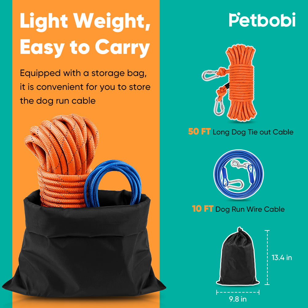 Petbobi Dog Runner for Yard 50FT, Dog Tie Out Cable for Camping
