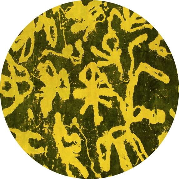 Ahgly Company Indoor Round Abstract Yellow Modern Area Rugs, 7' Round