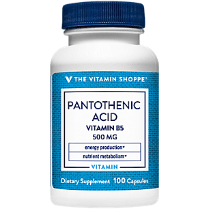 The Vitamin Shoppe Pantothenic Acid 500MG, With Vitamin B5, Supports Energy Production & Hair, Skin, Nails, Once Daily (100 Capsules) The Vitamin Shoppe Pantothenic Acid 500MG, With Vitamin B5, Supports Energy Production & Hair, Skin, Nails, Once Daily (100 Capsules)