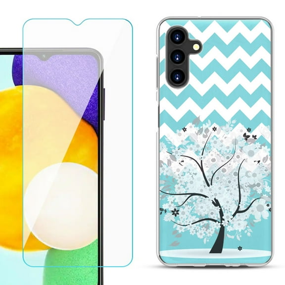 Slim-Fit TPU Fashion Phone Case for Samsung Galaxy A13 5G, with Tempered Glass Screen Protector, by OneToughShield ® - Chevron/Tree