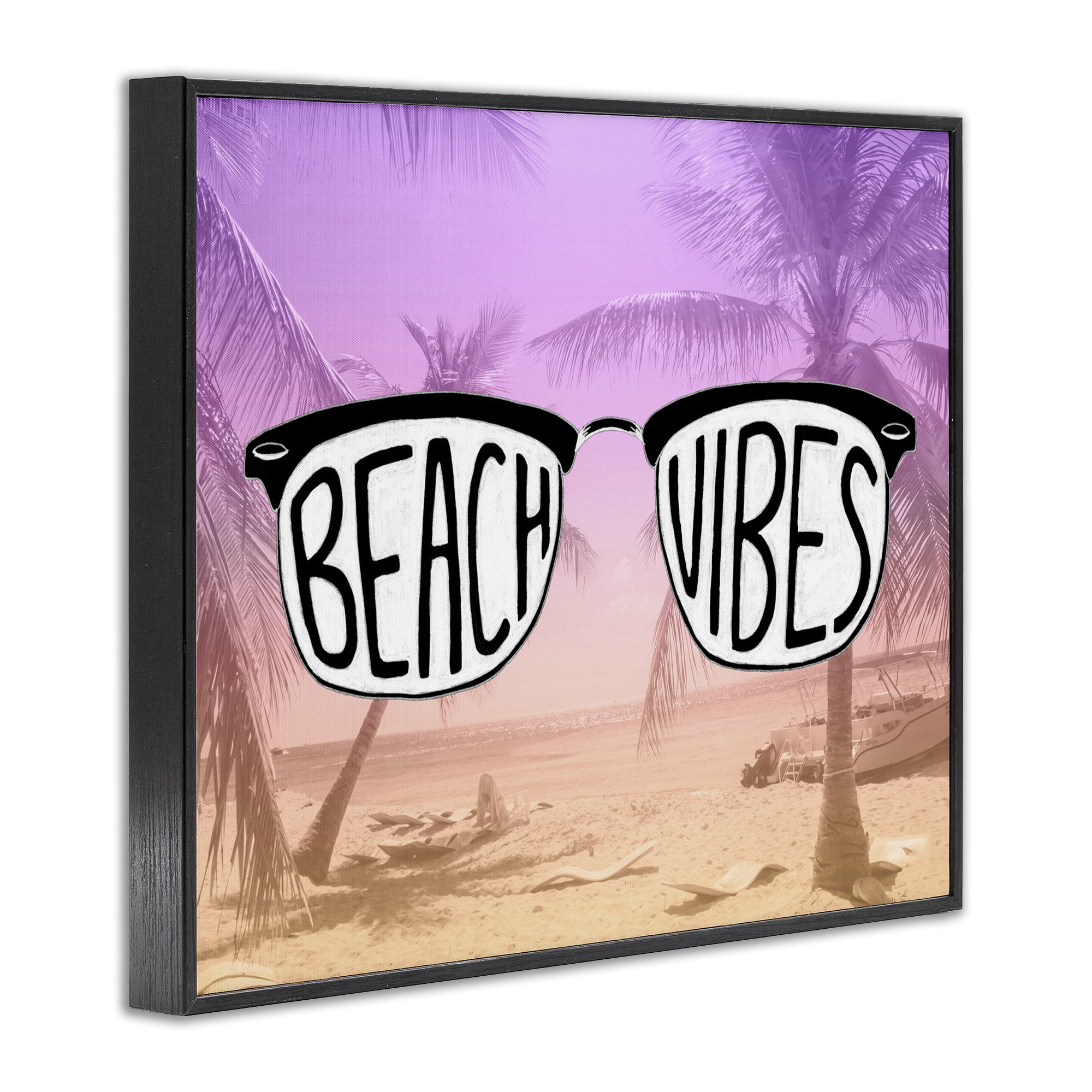 Stupell Industries Tropical Beach Vibes Typography Painting Black Framed Art Print Wall Art, 20 x 16