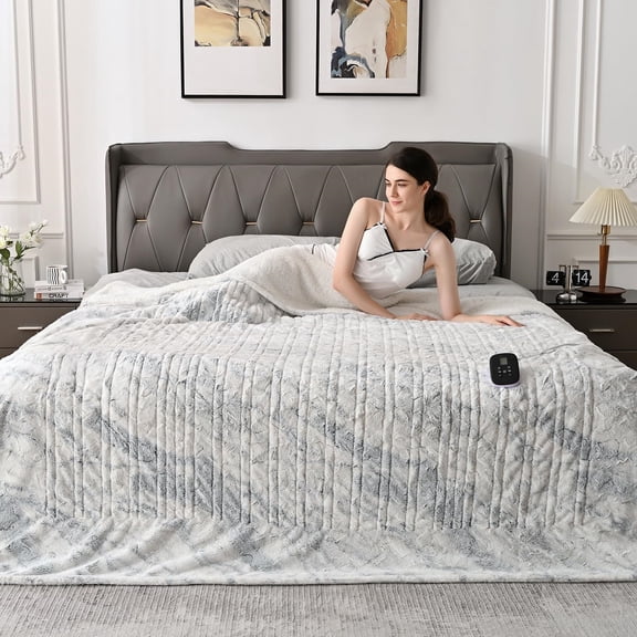 Heated Blanket Full Size Electric Blanket 77"x 84", Soft Faux Fur Fast Heating Blanket, 10 Heating Levels & 0.5-12H Auto Off, Over-Heat Protection