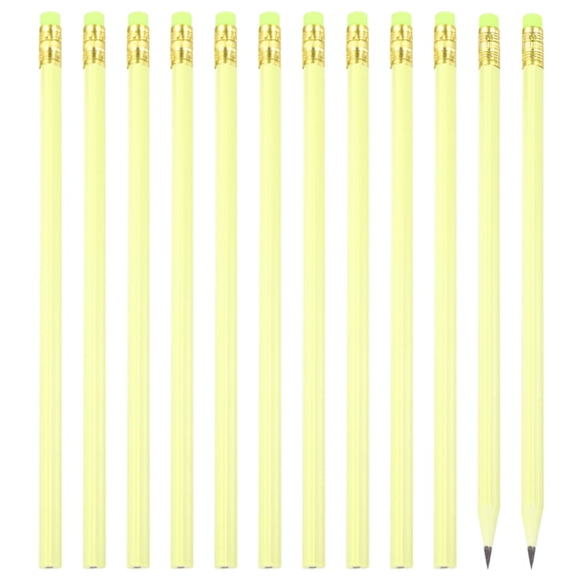 Uxcell Round Pencils, 12Pcs Triangle HB Graphite Pencil with Eraser, Yellow