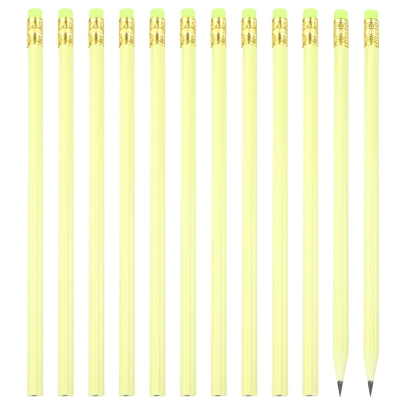 Uxcell Round Pencils, 12Pcs Triangle HB Graphite Pencil with Eraser, Yellow