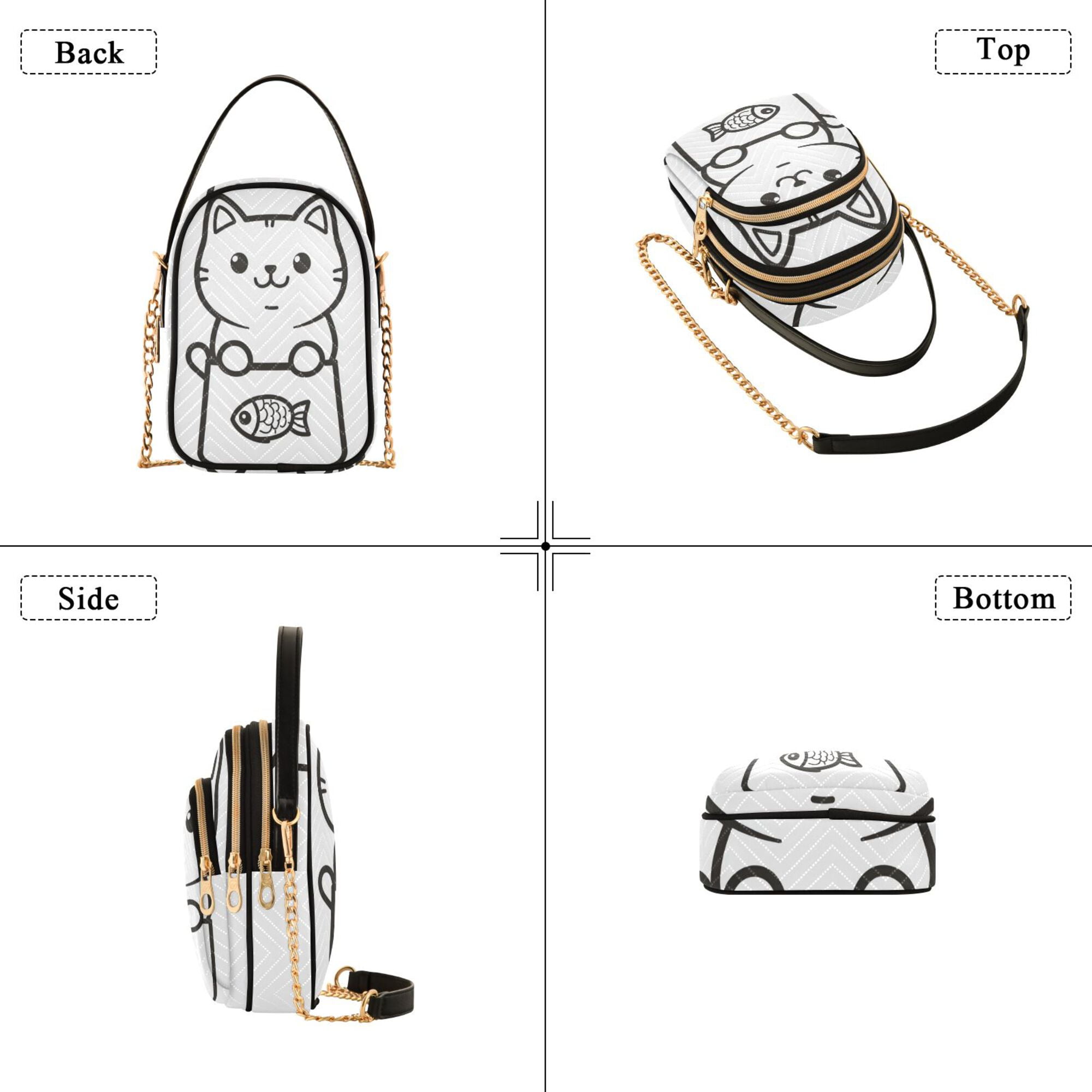 FORMRS Crossbody Bag for Women Quilted Travel Shoulder Cell Phone Purse with Chain Strap Handbag, Cute Chubby Cat