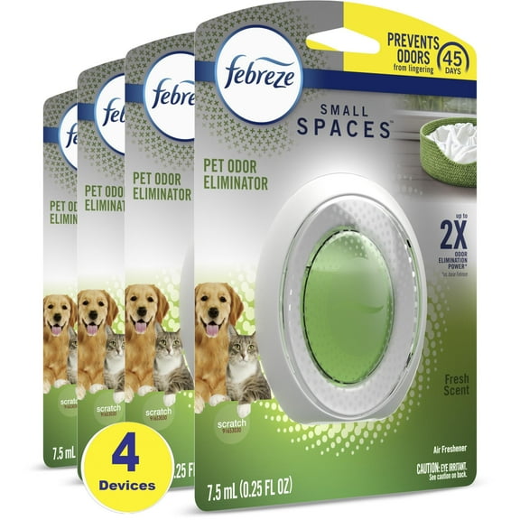 Febreze Small Spaces Air Freshener Heavy Duty Pet Odor Eliminator, .25 fl. oz., Pack of 4